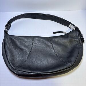 The Sak Black Gray Leather Shoulder Strap Purse Pink Label Silver Hardwa…